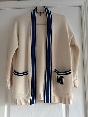 Maje Cream Knit Sweater Letterman Embroidered Black Logo Tag